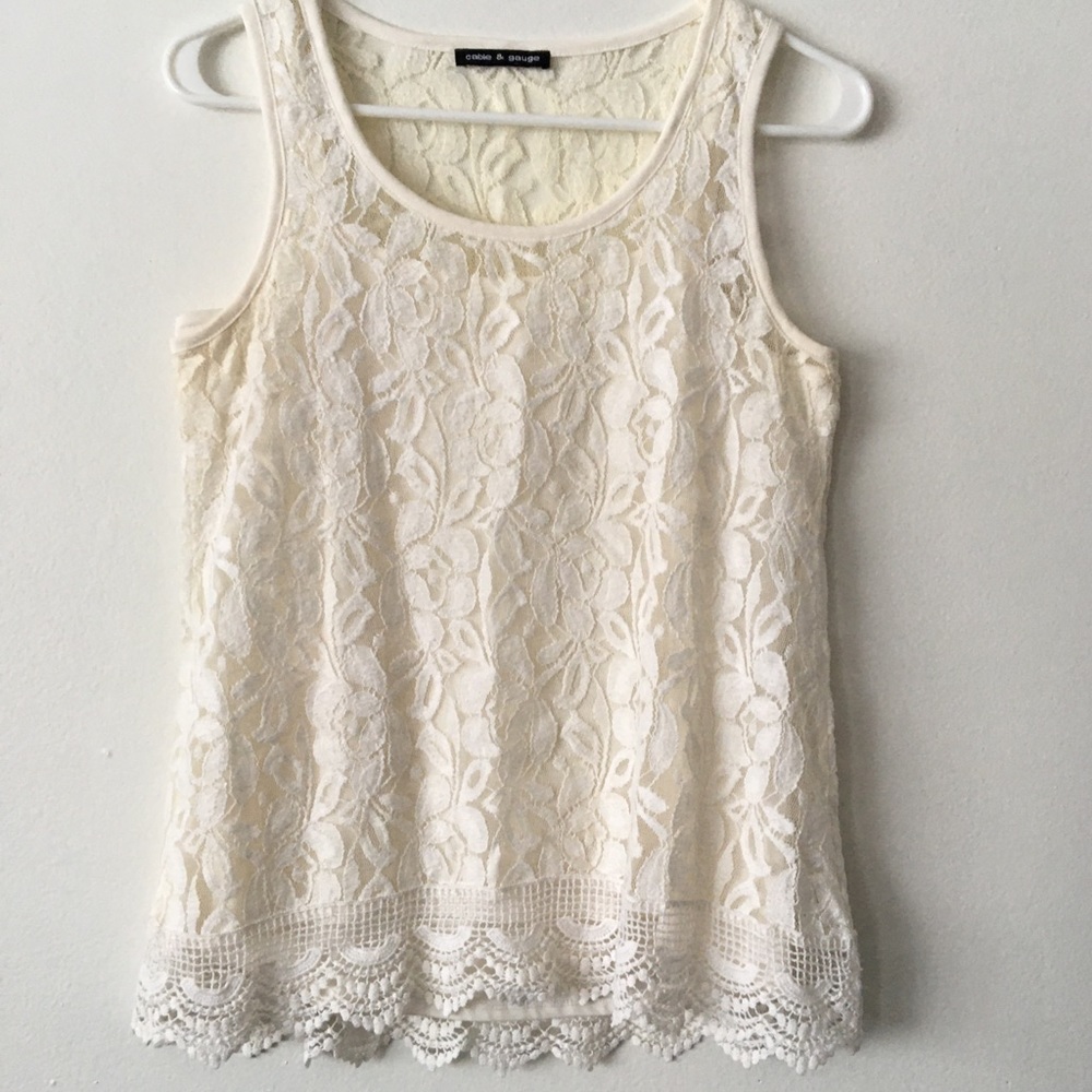 Cable & Gauge cream lace tank top